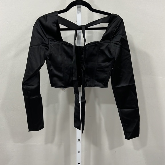 Danielle Guizio satin bustier Crop Top Black open Back - Picture 4 of 7